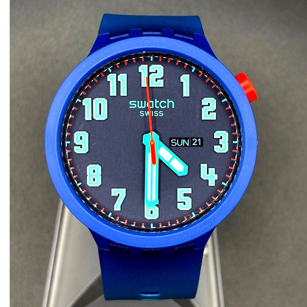 Swatch Big Bold Essentially SB01N700 Swiss Made Blue Gradient Day Date Watch NIB